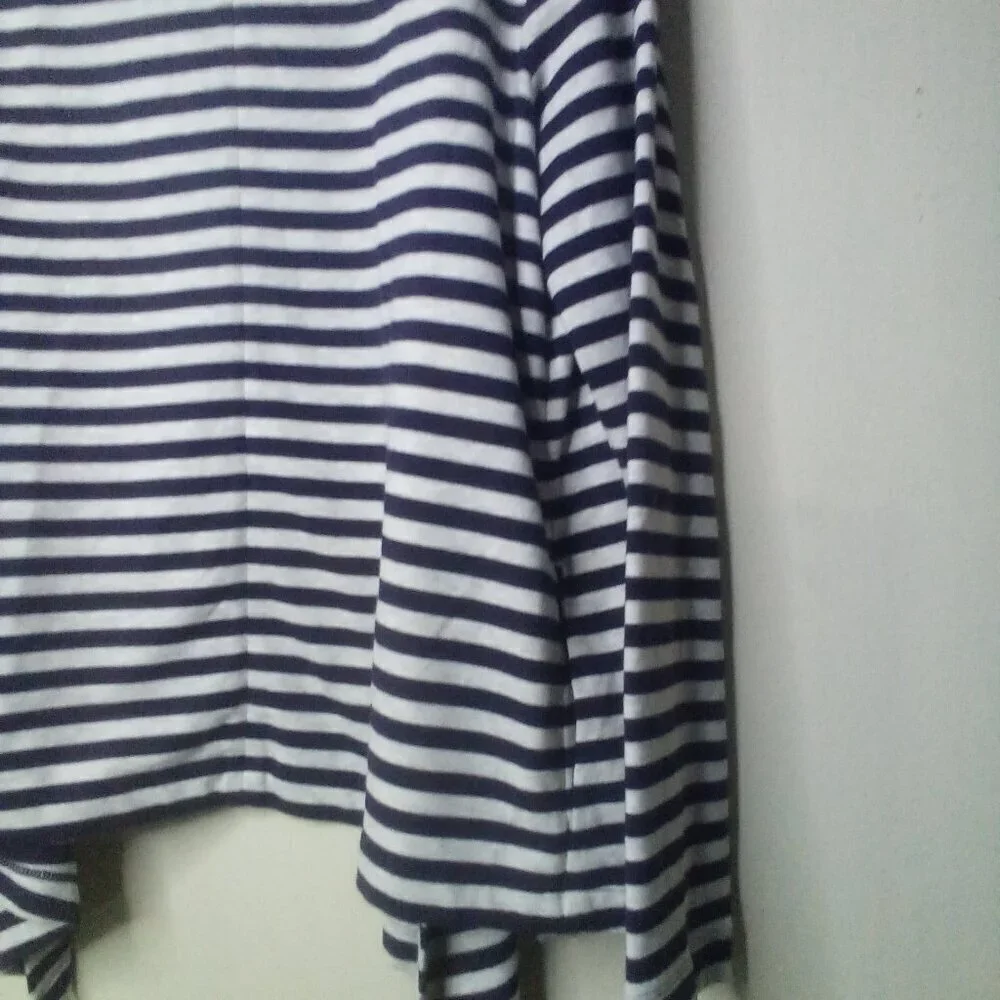 Lands' End Open Cardigan Women M 10-12 Long Sleeve Stripe Blue White